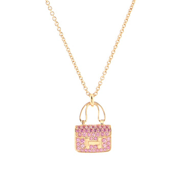 Hermes Amulettes Constance Pendant NM Necklace 18K Rose Gold and Pink Sapphires