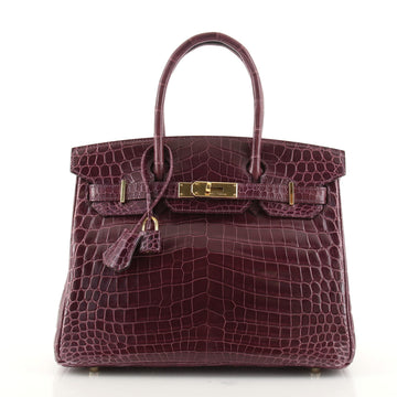 Birkin Handbag Amethyst Shiny Niloticus Crocodile with Gold Hardware 30