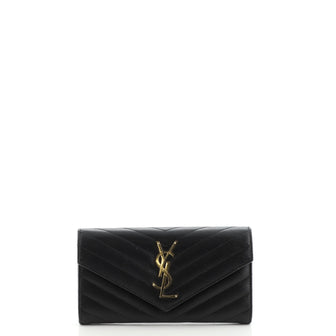 Saint Laurent Classic Monogram Flap Wallet Matelasse Chevron Leather Large
