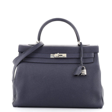 Hermes Kelly Handbag Blue Togo with Palladium Hardware 35