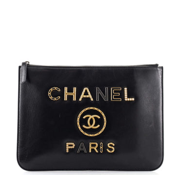 Chanel Deauville Pouch Embellished Shiny Calfskin Medium