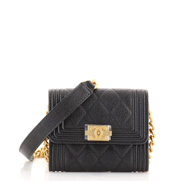 Chanel Boy Flap Card Holder on Chain Quilted Caviar