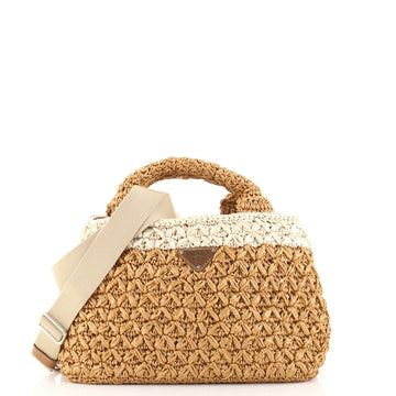 Prada Convertible Open Tote Woven Raffia Small