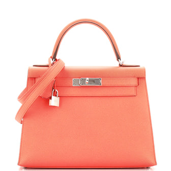 Hermes Kelly Handbag Pink Epsom with Palladium Hardware 28