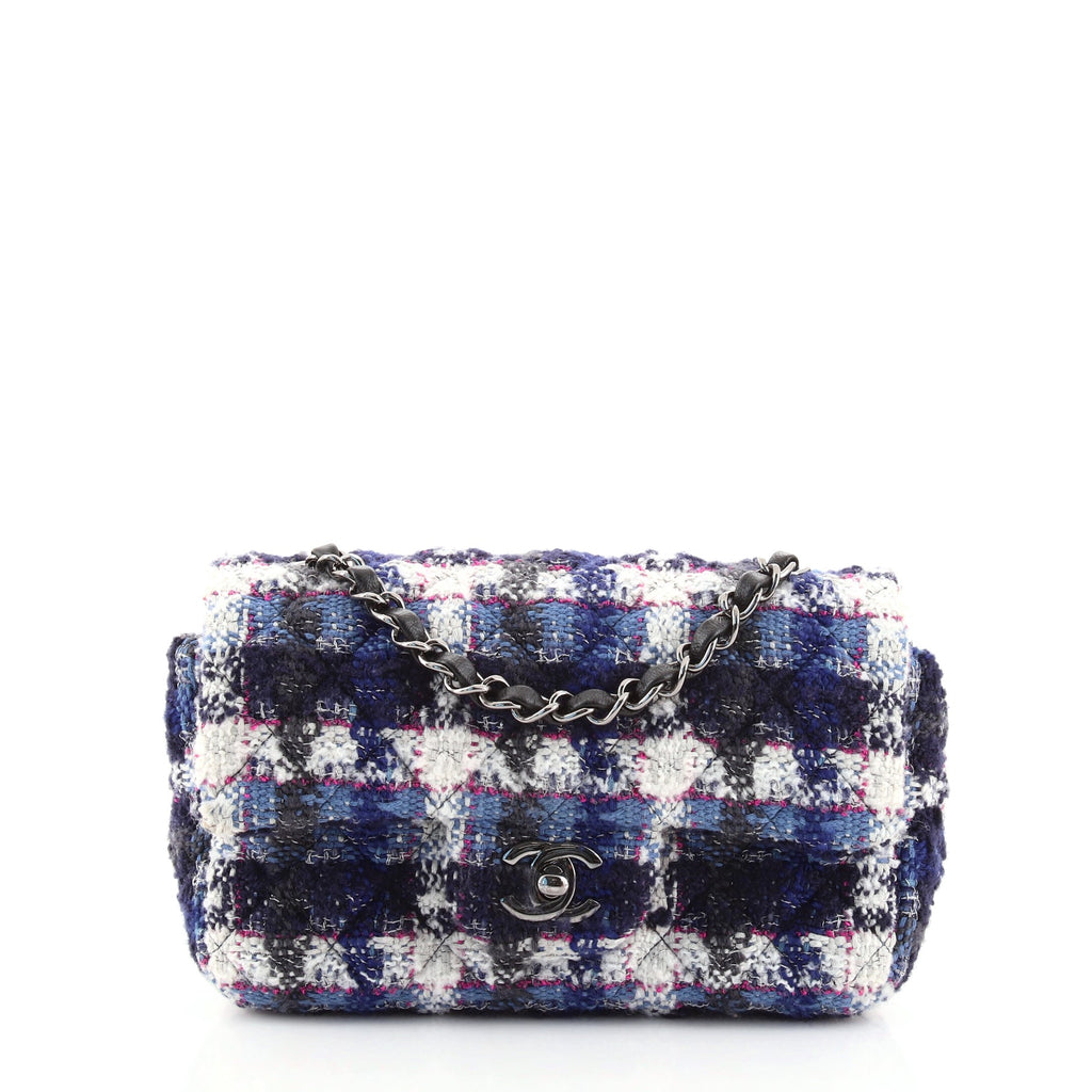 CHANEL Tweed Quilted Mini Rectangular Flap Blue Multicolor 1147009
