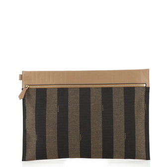 Fendi Zip Pouch Pequin Canvas with Zucca Embossed Leather Large