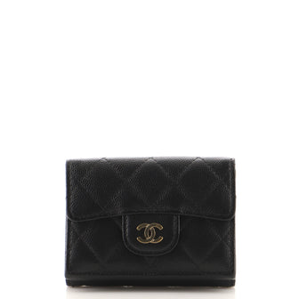 Chanel Trifold Classic Flap Wallet Quilted Caviar Small