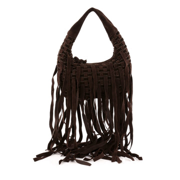 Bottega Veneta Fringe Hobo Intrecciato Suede and Velvet Mini