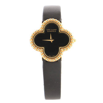 Van Cleef & Arpels Alhambra Quartz Watch Yellow Gold and Satin with Onyx 26