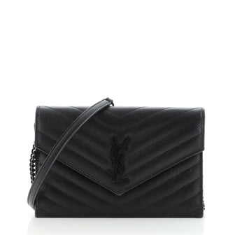 Saint Laurent Classic Monogram Wallet on Chain Matelasse Chevron Leather Small