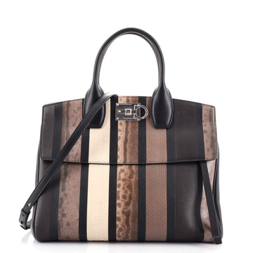 Salvatore Ferragamo Studio Satchel Striped Snakeskin Medium