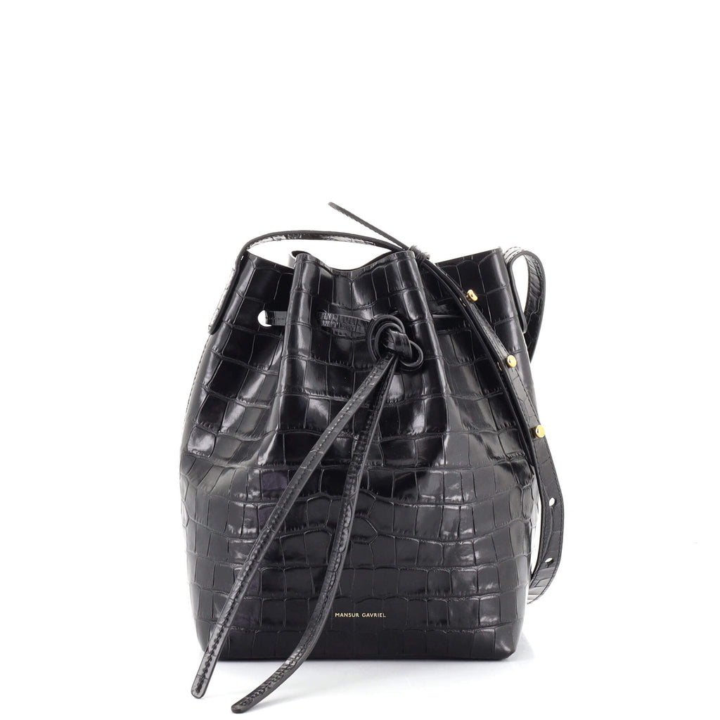 Mansur Gavriel Mini Bucket Bag In Black Croc Embossed Leather