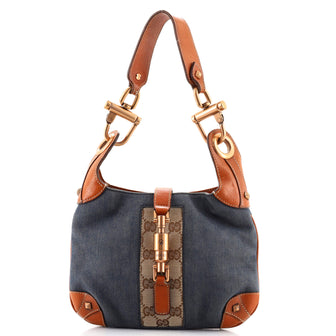 Gucci Piston Lock Jackie Hobo Denim with GG Canvas Small