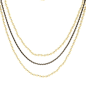 Chanel Vintage Allure Chain CC Triple Strand Necklace Faux Pearls and Metal with Lambskin and Crystals