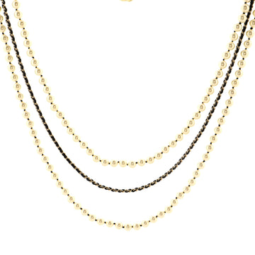 Chanel Vintage Allure Chain CC Triple Strand Necklace Faux Pearls and Metal with Lambskin and Crystals