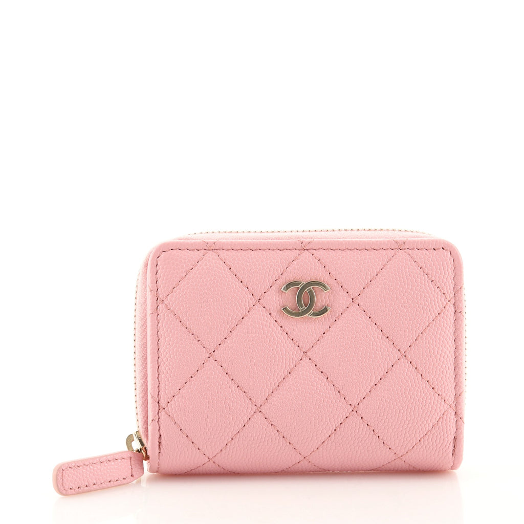 Chanel Classic Zip Around Card Holder Coin Purse Quilted Caviar Small Pink  1302411