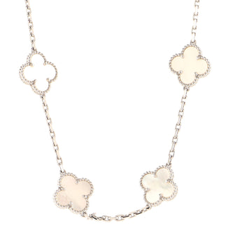 Van Cleef & Arpels Vintage Alhambra 10 Motifs Necklace 18K White Gold and Mother of Pearl