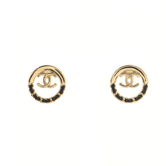 Chanel CC Chain Round Stud Earrings Metal and Leather