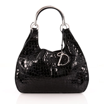 Christian Dior 61 Shoulder Bag Crocodile Embossed Patent Large