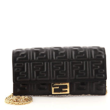 Fendi Baguette Continental Wallet on Chain Zucca Embossed Leather