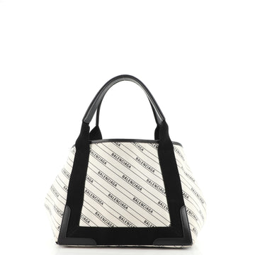 Balenciaga Logo Navy Cabas Printed Coated Canvas Small