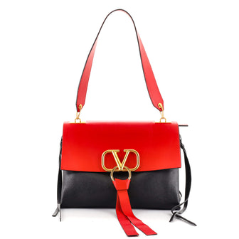 Valentino Garavani VRING Medium leather shoulder bag black red
