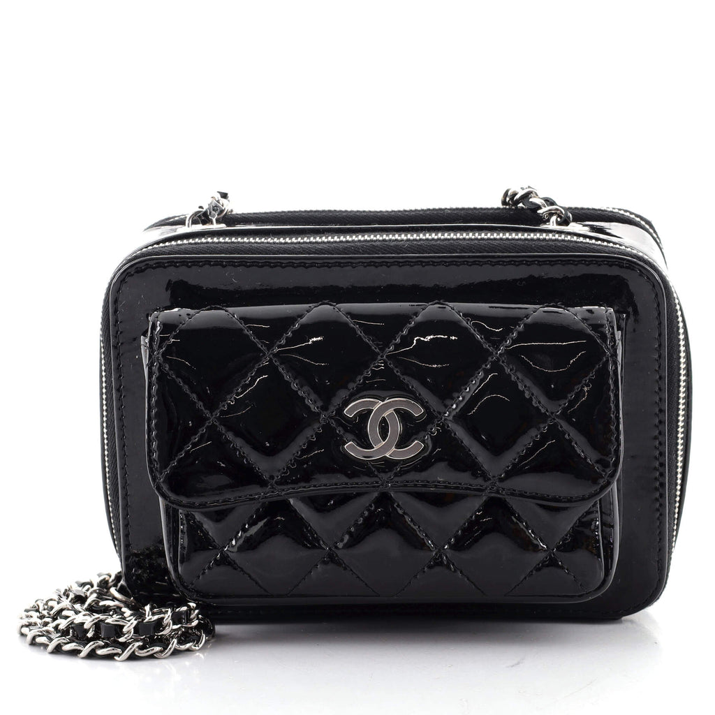 Chanel Pocket Box Camera Case Quilted Patent Mini Black 1304551
