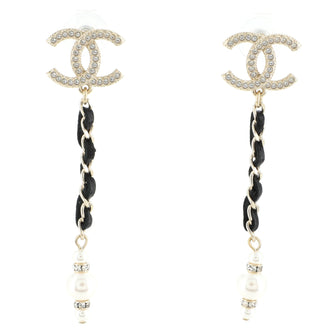 Chanel CC Drop Dangling Earrings Metal with Crystals, Faux Pearls and Leather