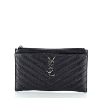 Saint Laurent Classic Monogram Zip Bill Pouch Matelasse Chevron Leather Medium