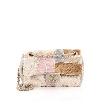 Chanel Classic Flap Bag Raffia Patchwork Medium