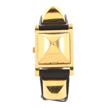 Hermes Medor Quartz Watch Plated Metal and Leather 23
