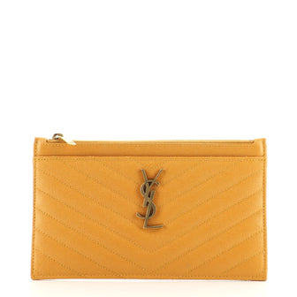 Saint Laurent Classic Monogram Zip Bill Pouch Matelasse Chevron Leather Medium
