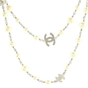 Chanel CC Station Long Necklace Metal with Pearls and Crystals