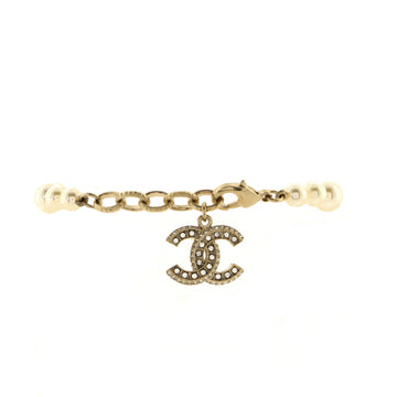 Chanel CC Charm Pearl Bracelet Faux Pearls and Crystal Embellished Metal