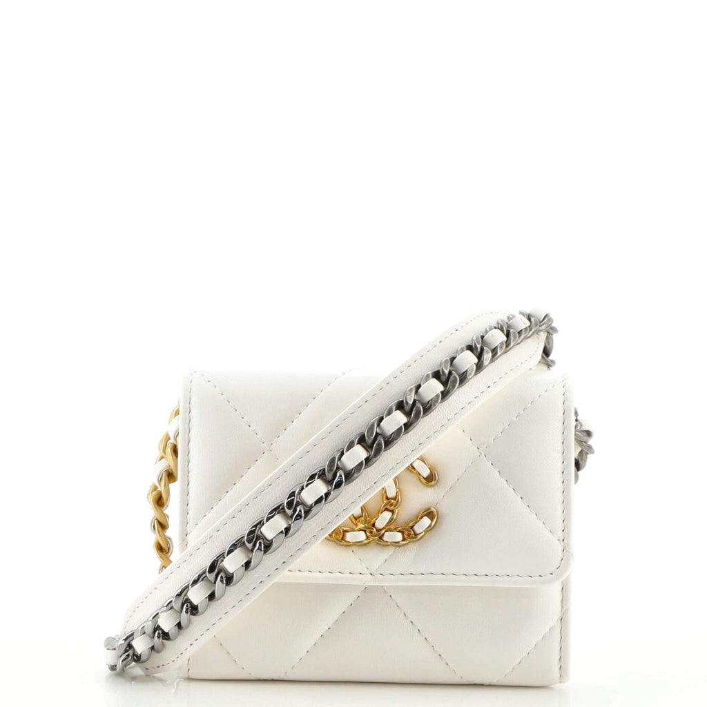 Chanel 19 Card Holder on Chain Quilted Lambskin White 130825115