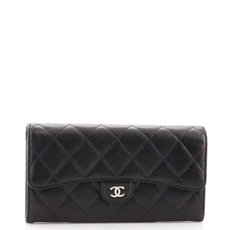 Chanel CC Gusset Classic Flap Wallet Quilted Caviar Long