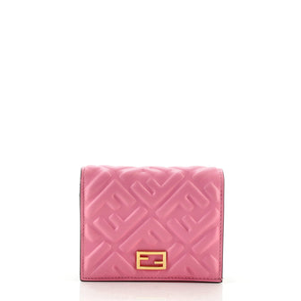 Fendi Baguette Bifold Wallet Zucca Embossed Leather Mini