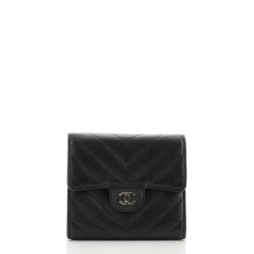 Chanel CC Compact Classic Flap Wallet Chevron Caviar