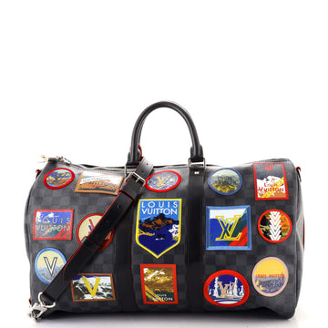 Louis Vuitton Keepall Bandouliere Bag Alps Patches Damier Graphite 45