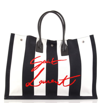 Saint Laurent Noe Shopping Tote Striped Canvas Large