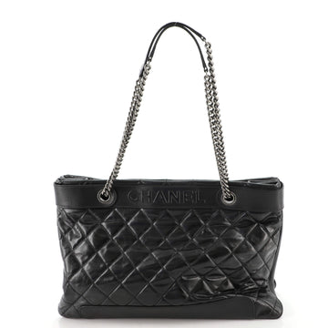 Chanel Aged Chain Logo Shopping Tote Quilted Aged Calfskin Large
