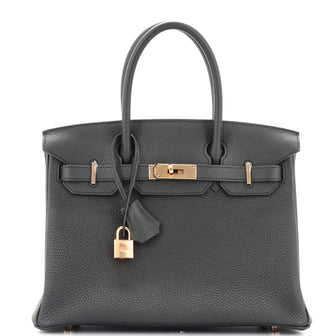 Hermes Birkin Handbag Black Togo with Rose Gold Hardware 30