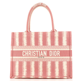Christian Dior Book Tote Bayadere Stripe Embroidered Canvas Small
