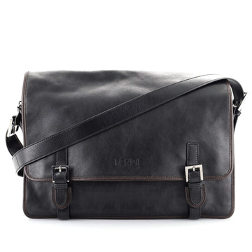 Fendi Double Buckle Messenger Bag Leather Large