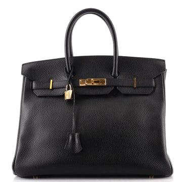 Hermes Birkin Handbag Black Ardennes with Gold Hardware 35