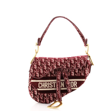 Christian Dior Saddle Handbag Logo Embroidered Oblique Velvet Medium