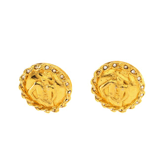 Chanel Vintage Coco Mademoiselle Round Clip-On Earrings Metal with Crystals