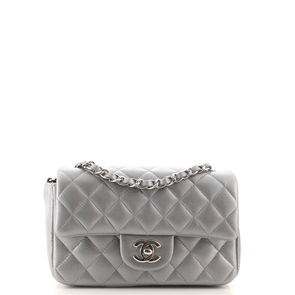 Chanel Classic Single Flap Bag Quilted Metallic Lambskin Mini Silver  13082593