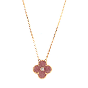Van Cleef & Arpels Vintage Alhambra Pendant Necklace 18K Rose Gold and Rhodonite with Diamond
