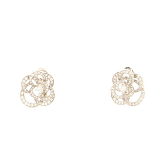 Chanel Fil De Camelia Stud Earrings 18K White Gold and Diamonds